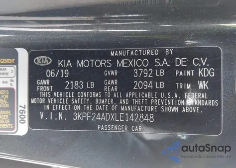 2020 Kia Forte Fe из США, поврежденный, VIN 3KPF24ADXLE142848